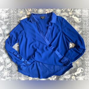 Bebe Blue Notched Collar Button Down Shirt